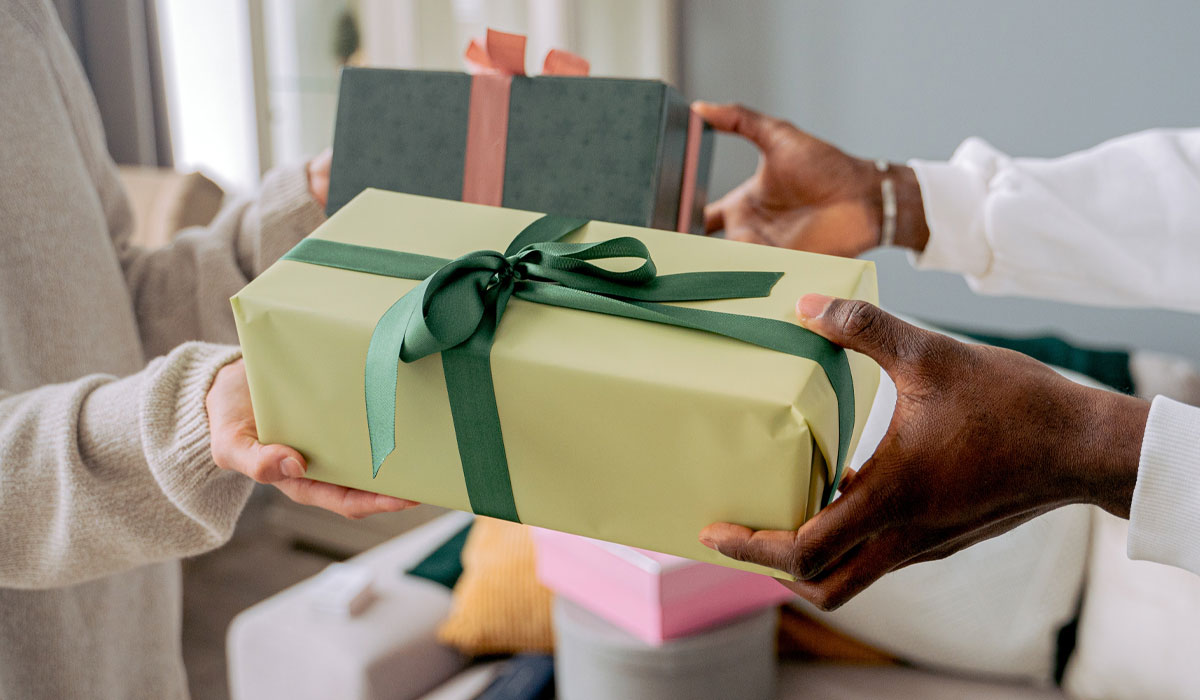 wrapped gift being exchanged