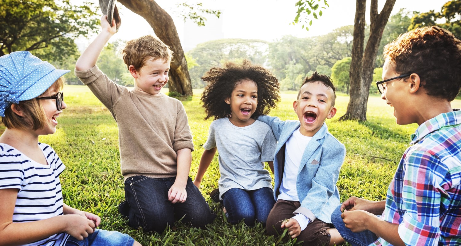 Children playing in a field.